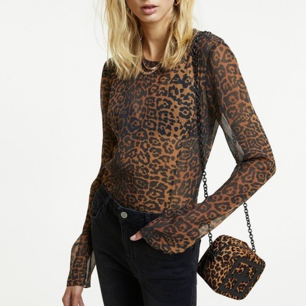 Ksubi Leopard Print Long Sleeve Silk Blouse - Brown & Black